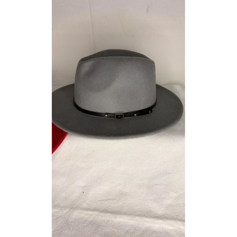 Bundle 2 Wide Brim Fedora Hats Red Blue Grey Adjustable Cotton Blend Unisex